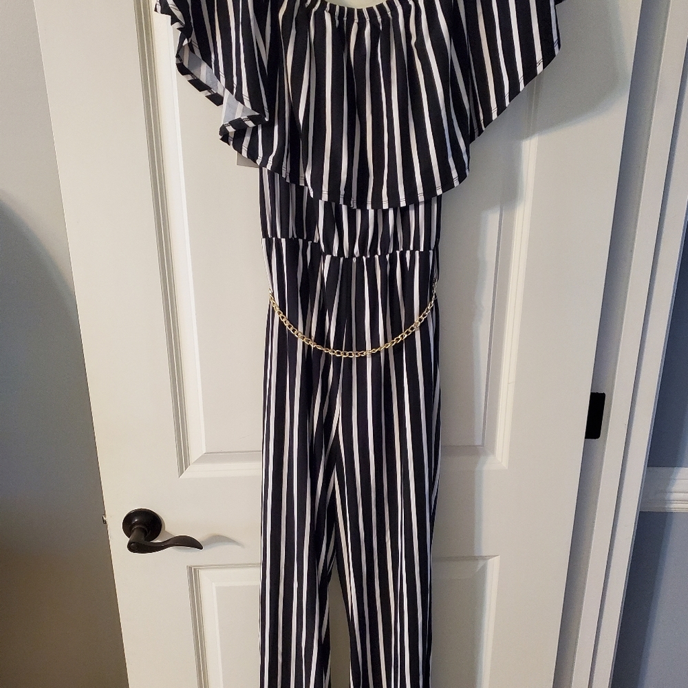 Black white NWT stripe Vibe ladies jumpsuit - Picture 4 of 6